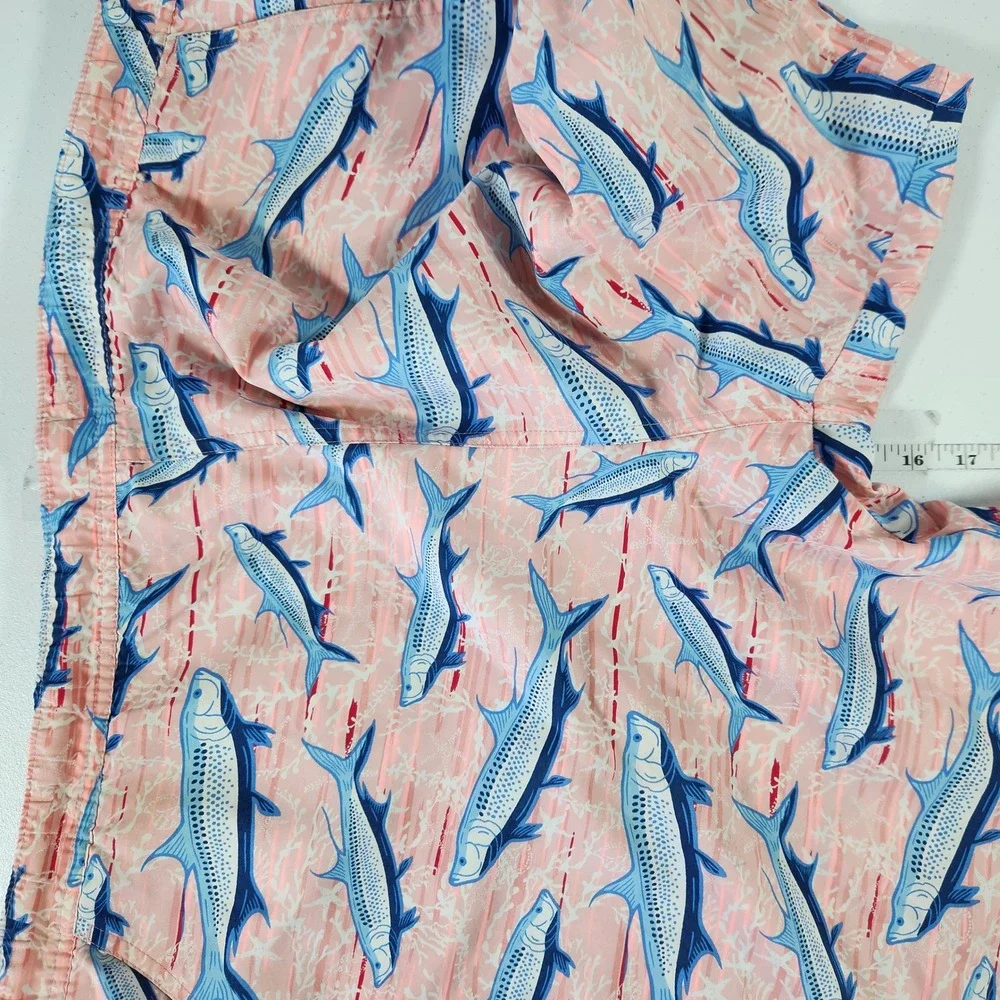 Vineyard Vines Men XL Pink Tarpon Fish Print Swim Trunks Mesh Lined Board Shorts